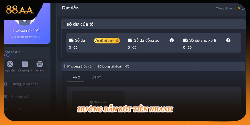 Hướng dẫn rút tiền nhanh